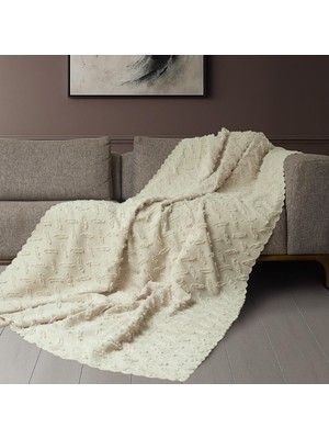 Latuda Home Ponela Koltuk Örtüsü Kaymaz Bohem Punch Kabartmalı 3 Boyutlu 175X215 cm ( Medium ) Kaymaz, Krem