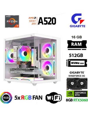 Xaser Giga X20 Ryzen 7 5700X 16GB Ram 512GB M.2 Nvme SSD 8gb RTX5060 Gigabyte Oyuncu Oem Paket