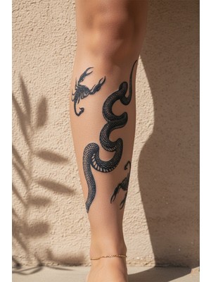 Dövme Kutusu Kıvrımlı Yılan ve Akrep Figürlü Sanatsal Tattoo - Yarı Kalıcı / 1 Ay Kalıcı