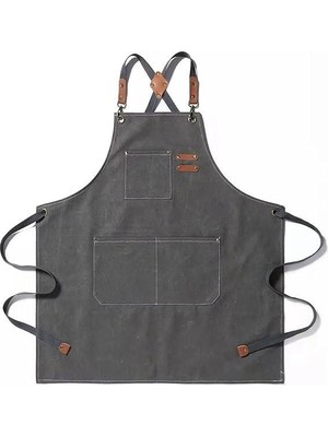 Valkyrie Unisex Kanvas Mutfak Önlüğü Ayarlanabilir Askılı Cepli Barista Garson Servis Önlüğü Gri