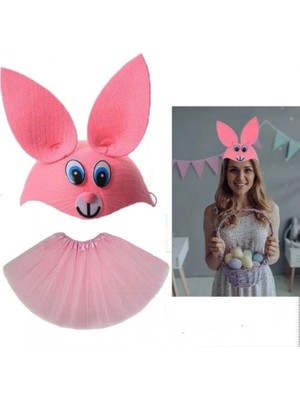 MiraLive Tavşan Kostümü Pembe - 23 Nisan Tavşan Şapka ve Tütü Etek Seti 2 Parça
