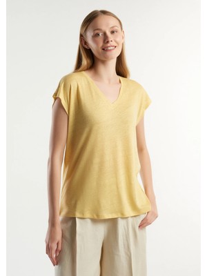 United Colors Of Benetton Açık Sarı Kadın / Kız BN_%100 Keten Rahat Kalıp Derin V Yaka Kolsuz T-Shirt Model Kodu: 3KGQD103M3Z6