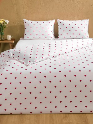 LC Waikiki Lcw Home Kırmızı Kalp Baskılı Çift Kişilik Nevresim Seti 200X220 cm