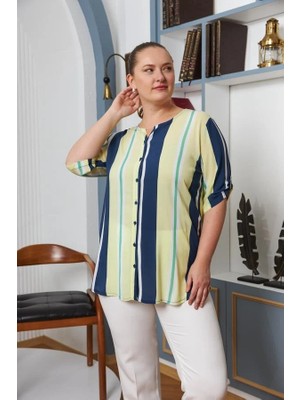 Rmg Kol Apolet Detaylı Büyük Beden Viskon Bluz Sarı