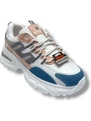 Cakgo 2286-26 Anorak Deri Anatomik Kadın Sneaker Petrol Beyaz Pudra