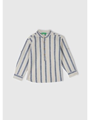 United Colors Of Benetton Mix Erkek Ej Uk_keten Karışımlı Çizgili Hakim Yaka Gömlek Model Kodu: 52VMCQ03V910