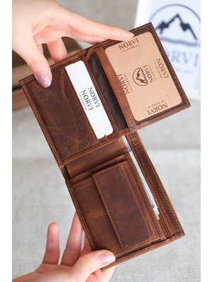 Norvi Leather Hakiki Deri Gizli Fermuarlı Erkek Cüzdan Kartlık