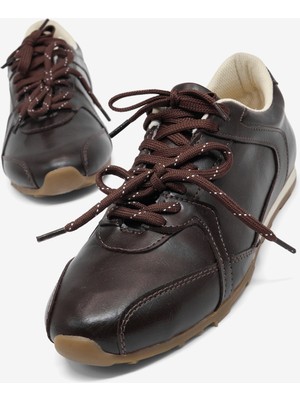 Tonny Black Kadın Kahve Cilt Kauçuk Taban Nefes Alabilen Bağcıklı Sneaker