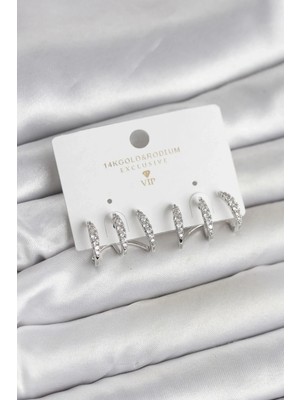 Uslucan Alışveriş Gümüş Renk Pirinç Zirkon Taşlı Kadın Küpe