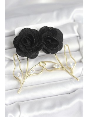 Uslucan Alışveriş Pirinç Gold Renk Siyah Gül Model Kadın Küpe