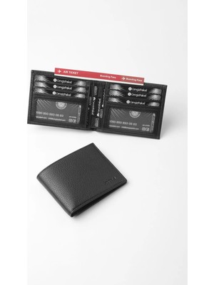 Cengiz Pakel Hakiki Deri Yatay Slim Erkek Cüzdan - 27500 - Siyah