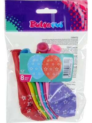 Balonevi Balon Çepeçevre Yıldız Baskılı 12 İnc Balonlar 8 Li Paket
