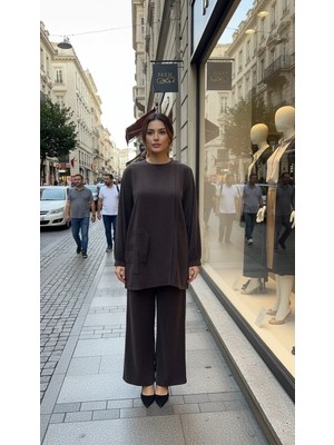 Nuss 1039 Cupra Ipek Pantolonlu Takım -Kahve