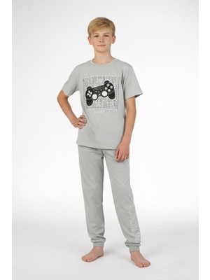 Alkın Kids 8-13 Yaş Erkek Çocuk Oyun Konsolu Baskılı %100 Pamuklu Kısa Kollu Pijama Takımı