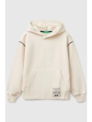 United Colors Of Benetton Krem Erkek Ej_sırtı Şerit Detaylı Logolu Kese Cepli Kapüşonlu Sweatshirt Model Kodu: 3UNIC204JKREM