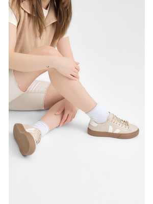 Tonny Black Kadın Bej Beyaz Kauçuk Taban Rahat Bağcıklı Sneaker