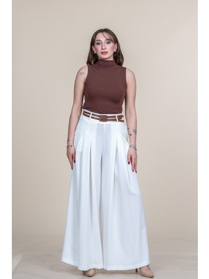 MissVina Kemer Detaylı Çift Pilikaşeli Beli Lastikli Bol Paça Pantolon