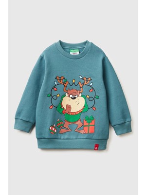 United Colors Of Benetton Yeşil Erkek Ek_tazmanya Baskılı Logo Etiketli Bisiklet Yaka Şardonlu Sweatshirt Model Kodu: 3J73G10L319W