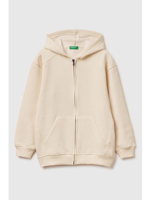 United Colors Of Benetton Krem Erkek Ej_baskılı Cepli Fermuarlı Kapüşonlu Sweatshirt Model Kodu: 3J73C505NKREM