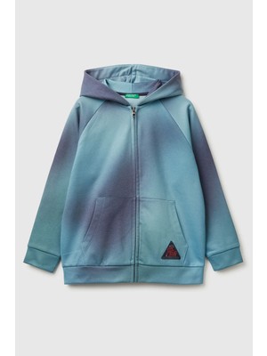 United Colors Of Benetton Mavi-Siyah Erkek Ej_gölge Efektli Kişiselleştirilmiş Etiketli Sweatshirt Model Kodu: 34GSC505SMAVI-SIYAH