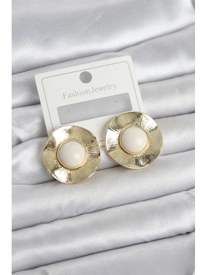Uslucan Alışveriş Vintage Model Beyaz Gold Renk Pirinç Kadın Küpe