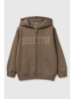 United Colors Of Benetton Kahverengi Erkek Ej_önü Logo Baskılı Cepli Fermuarlı Şardonlu Sweatshirt Model Kodu: 3EB5C505LKAHVERENGİ