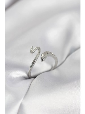 Uslucan Alışveriş Gümüş Renk Yılan Model Zirkon Taşlı Kadın Yüzük