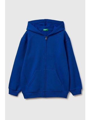 United Colors Of Benetton Saks Mavi Erkek Ej_baskılı Cepli Fermuarlı Kapüşonlu Sweatshirt Model Kodu: 3J73C505N19R
