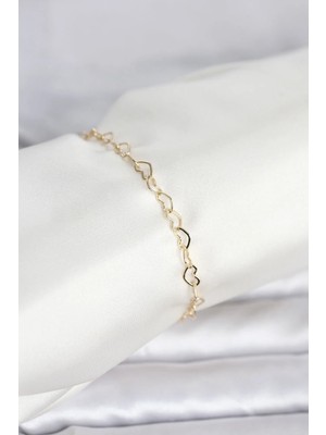 Uslucan Alışveriş cm 14K Gold Renk Kalpli Zincir Model Kadın Bileklik