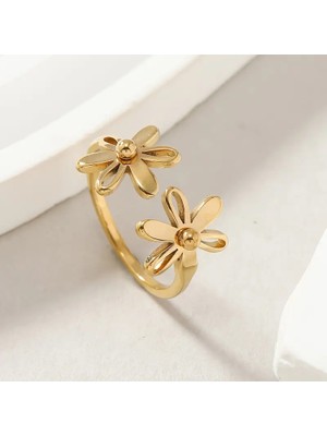 Blue Cat Bijouterie Moda Çiçek Yüzük Açık Yüzük