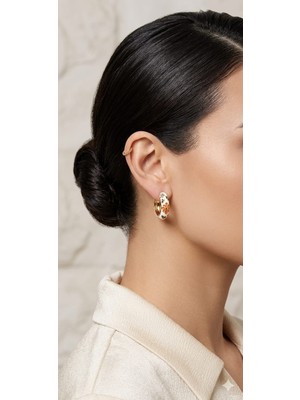 Mith Sb Takı 14K Altın Kaplama Vip Seri Beyaz Üzeri Turuncu-Yeşil  Çiçek Mineli Vintage Halka Küpe