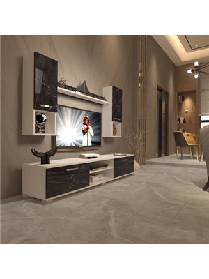 Decoraktiv Eko 5da Mdf DVD Tv Ünitesi Tv Sehpası - Beyaz Siyah Mermer