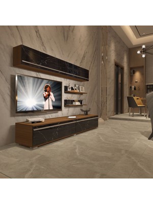 Decoraktiv Eko 5 Mdf Std Tv Ünitesi Tv Sehpası - Ceviz Siyah Mermer