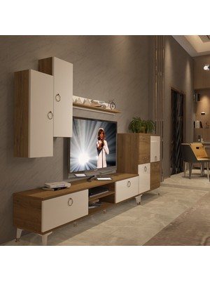 Decoraktiv Eko 6 Mdf DVD Gold Tv Ünitesi Tv Sehpası - Pera Beyaz