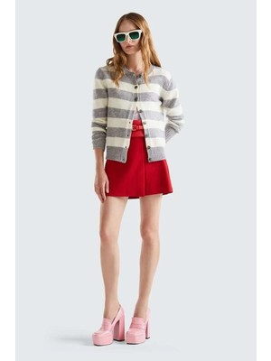 United Colors Of Benetton Gri Melanj Kadın / Kız KDN_%100 Yün Çizgili Shetland Hırka Model Kodu: 103ME5014501