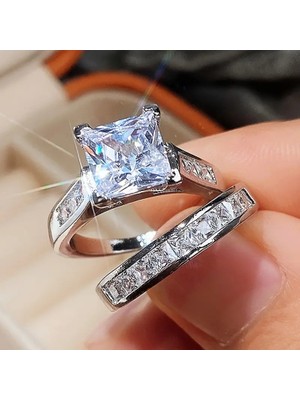 Blue Cat Bijouterie 2 Adet Zarif Yığma Yüzük Parıldayan Zirkon