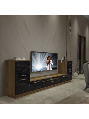 Decoraktiv Trendstyle On2 Mdf Tv Ünitesi Tv Sehpası - Pera Siyah Mermer