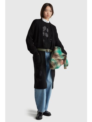 United Colors Of Benetton Siyah Kadın / Kız Kdn_yün Karışımlı Ribana Detaylı Cepli Uzun Hırka Model Kodu: 18L4EN00J100