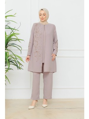 KMK Kombin Kadın Taş Detaylı Işıltılı Alt-Üst Tesettür Takım