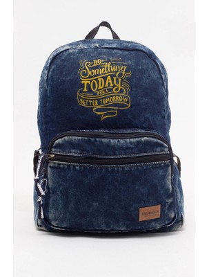 Kaff Fermuarlı Ön Cepli Design Unisex Vintage Denim Sırt Çantası -Sunshinekot