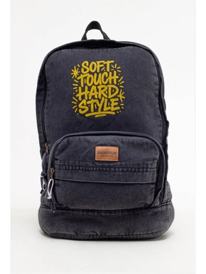 Kaff Fermuarlı Ön Cepli Design Unisex Vintage Denim Sırt Çantası -Moonkot