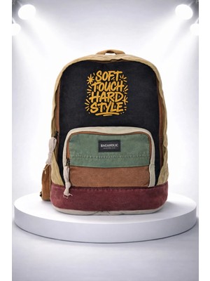 Kaff Fermuarlı Ön Cepli Design Salaş Unisex Vintage Kanvas Sırt Çantası -Moonvntg