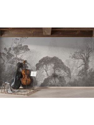 Lotus Aura Siyah Beyaz Orman Manzaralı Duvar Kağıdı, Okaliptüs Ağaçlı Duvar Resmi