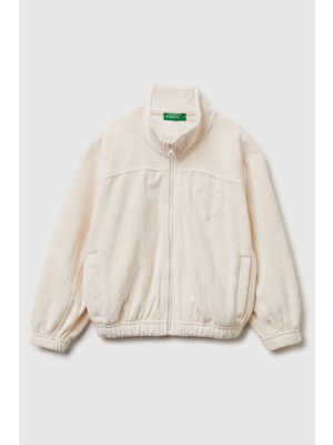 United Colors Of Benetton Ekru Kadın / Kız Kk_göğüs Baskılı Logo Etiketli Fermuarlı Yan Cepli Şardonlu Sweatshirt Model Kodu: 3UAPG5047EKRU