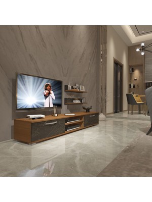 Decoraktiv Eko 4 Mdf DVD Tv Ünitesi Tv Sehpası - Ceviz Siyah Mermer