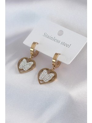 Krm 316L Çelik Gold Renk Kelebek Model Zirkon Taş Detay Kadın Küpe Krm