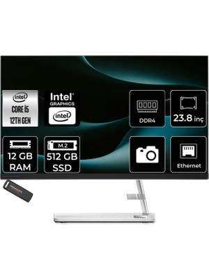 Lenovo Ideacentre 24IAP7 Intel Core I5 12450H 12GB 512GB SSD 23.8" Fhd Fdos All In One Bilgisayar & Per4 USB Bellek F0GH01JCTRP307