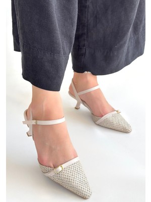 Erbilden Lanna Bej Cilt Topuklu Ayakkabı 7 cm Topuk Jurdan Taban Tam Kalıp