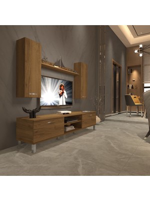 Decoraktiv Eko 5d Mdf DVD Krom Ayaklı Tv Ünitesi Tv Sehpası - Naturel Pera