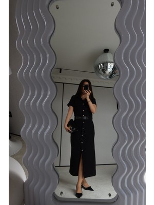 Özge Özgenç Gold Düğmeli Maksi Gömlek Elbise